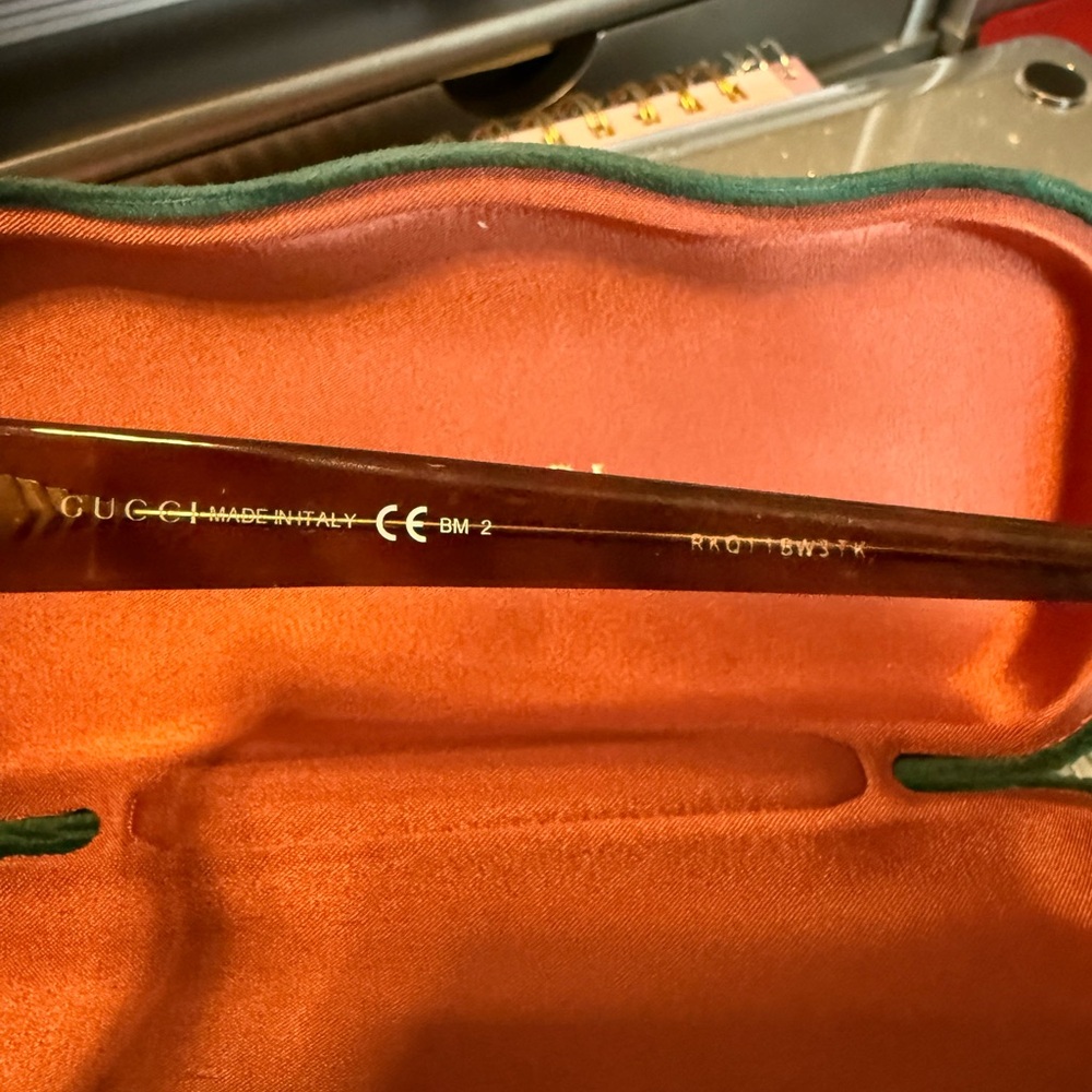 Gucci Brown and Gold Sunglasses with Green and Orange Gucci Case - Picture 7 of 7